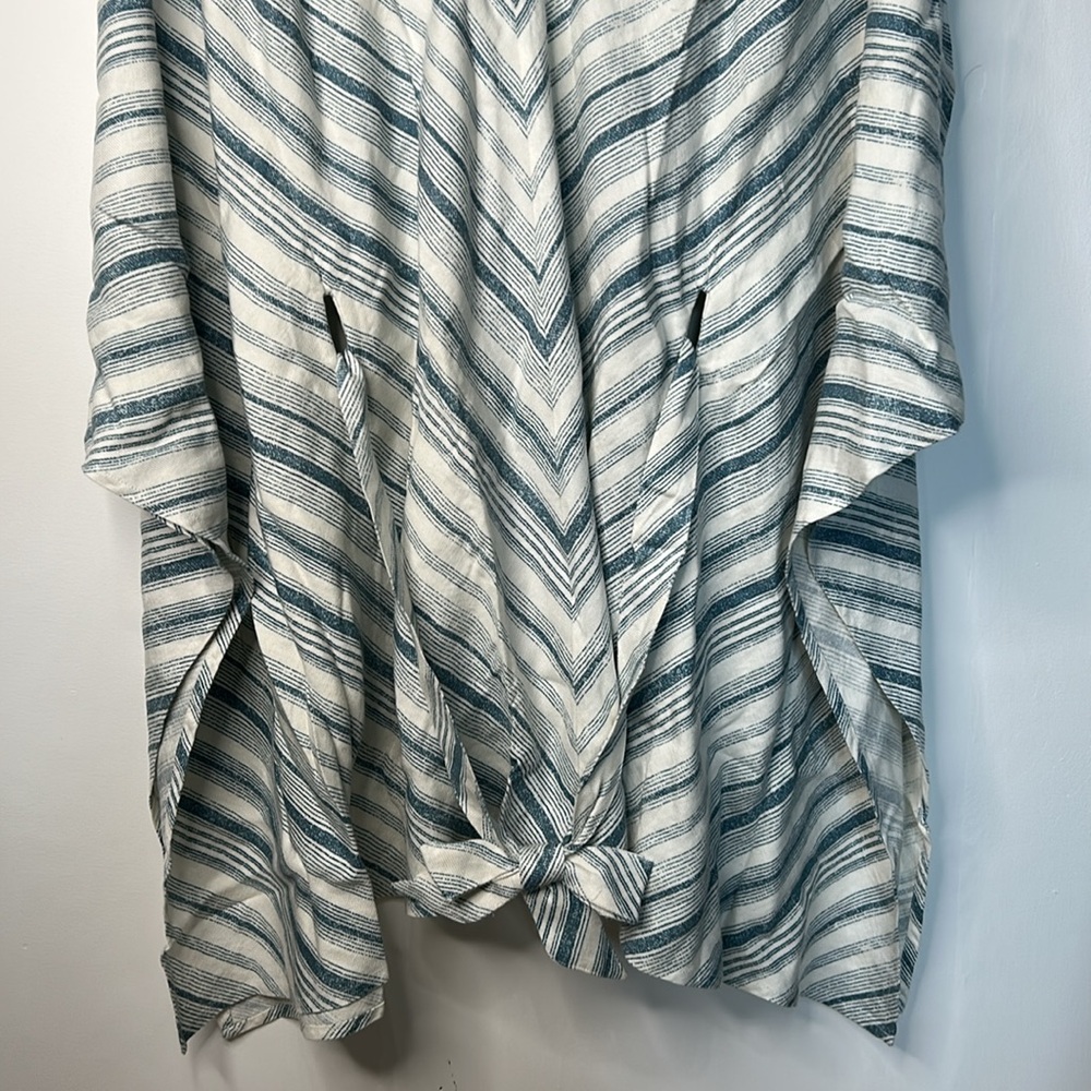 Chaser Linen Hooded Cover-Up Dress Blue Striped Lace-Up Tie Waist Beach Sz Small - Picture 6 of 8